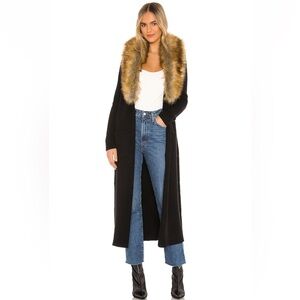 NEW SHOW ME YOUR MUMU LOMBARDI FAUX FUR LONG CARDIGAN COAT in BLACK TAN FUR XS